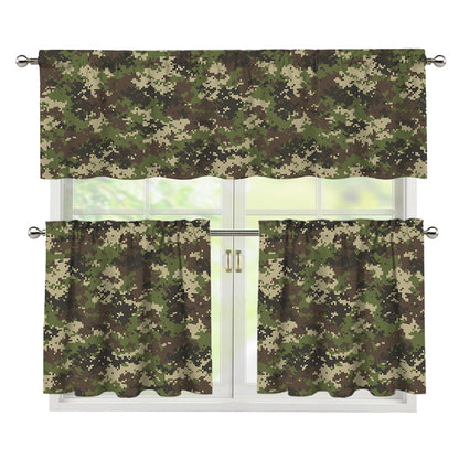 Military Digital Camo Pattern Print 3 Piece Kitchen Curtains