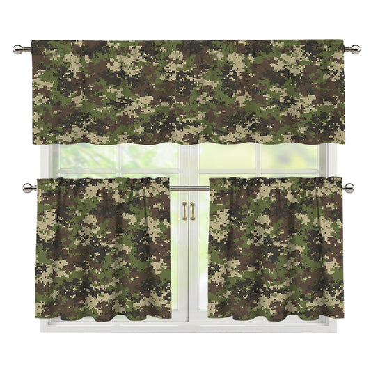 Military Digital Camo Pattern Print 3 Piece Kitchen Curtains