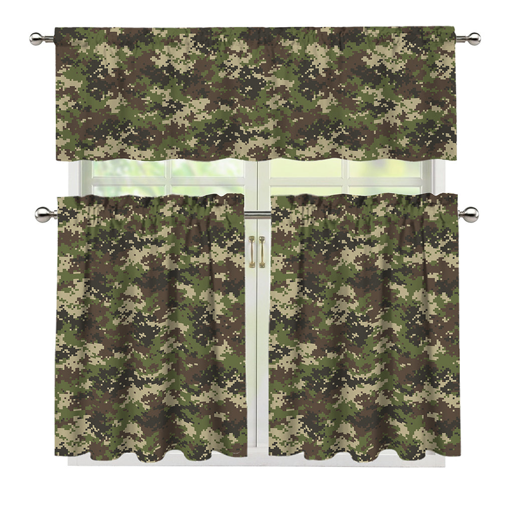 Military Digital Camo Pattern Print 3 Piece Kitchen Curtains