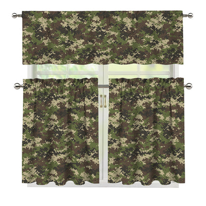Military Digital Camo Pattern Print 3 Piece Kitchen Curtains