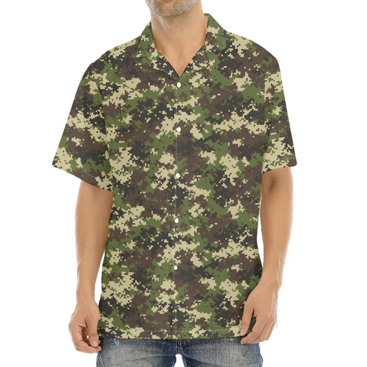 Military Digital Camo Pattern Print Aloha Shirt