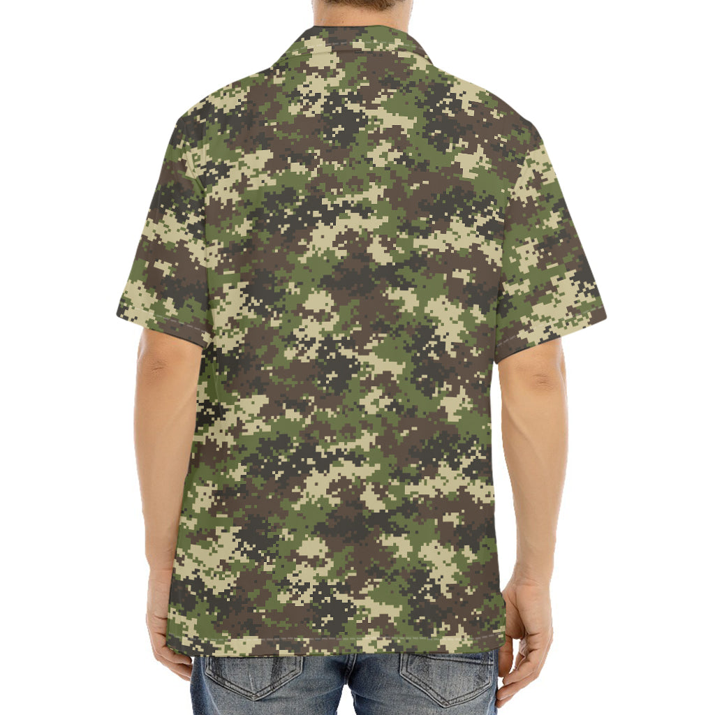 Military Digital Camo Pattern Print Aloha Shirt