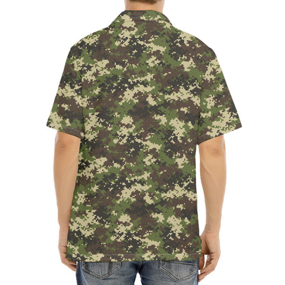Military Digital Camo Pattern Print Aloha Shirt