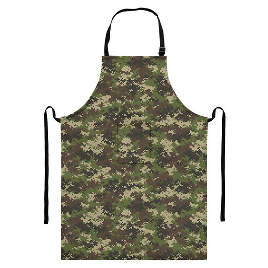 Military Digital Camo Pattern Print Bib Apron With Pocket
