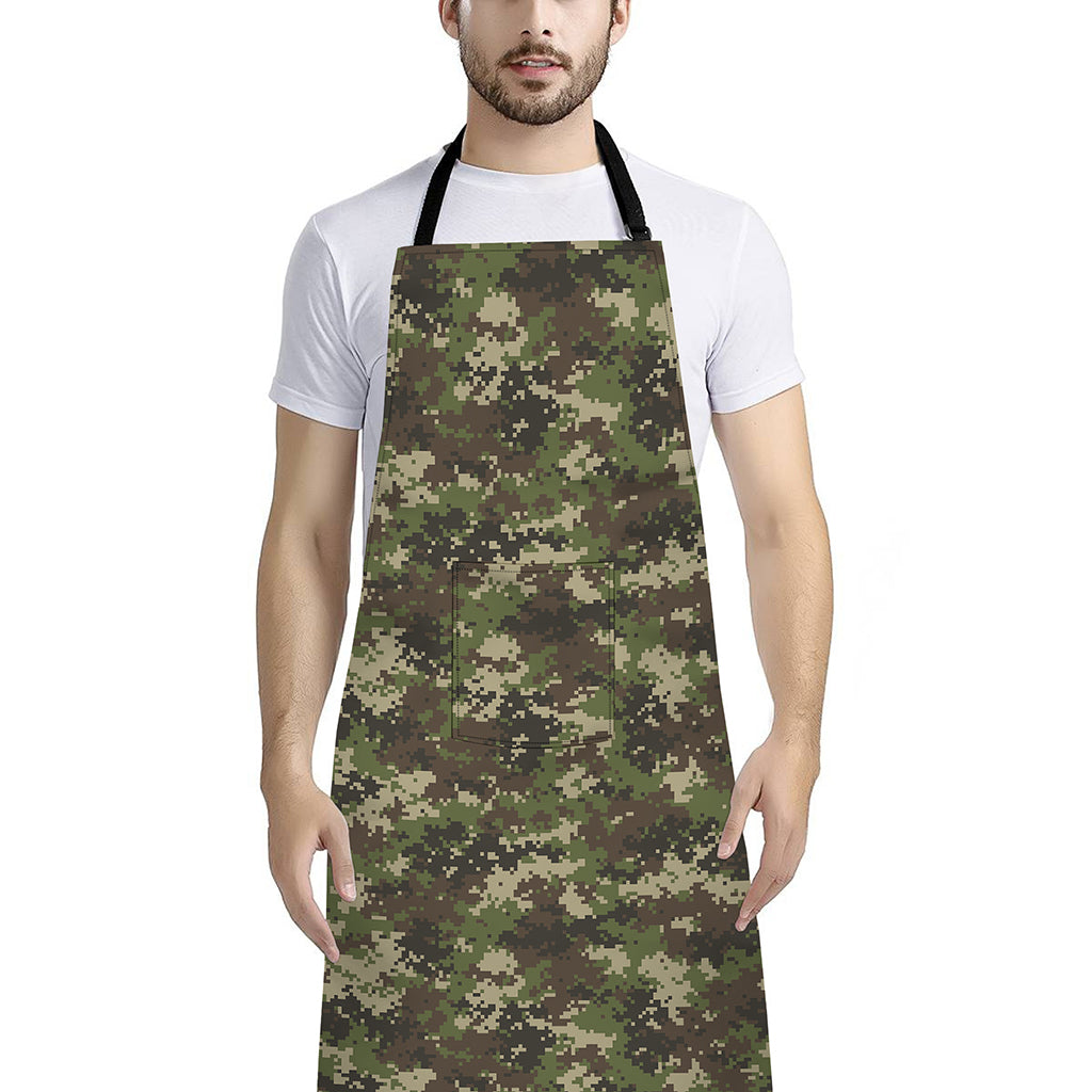 Military Digital Camo Pattern Print Bib Apron With Pocket