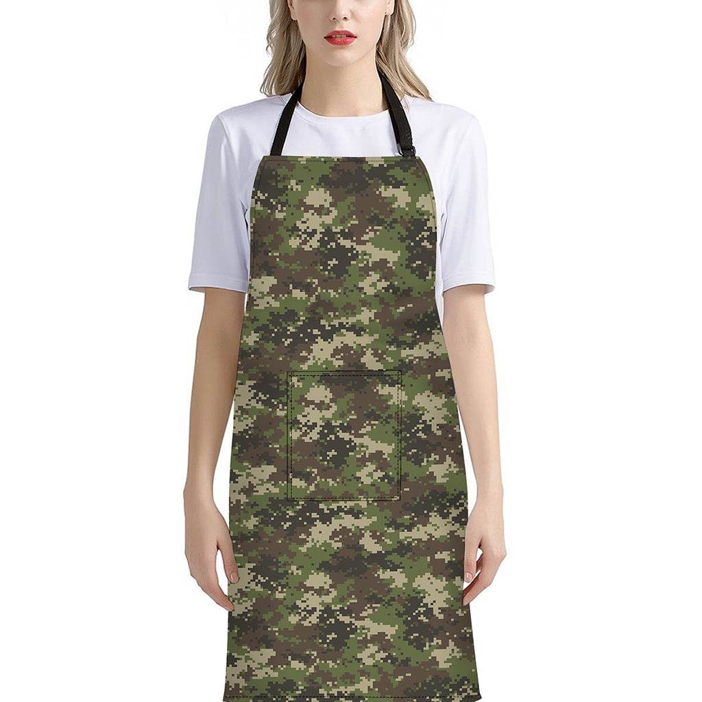 Military Digital Camo Pattern Print Bib Apron With Pocket