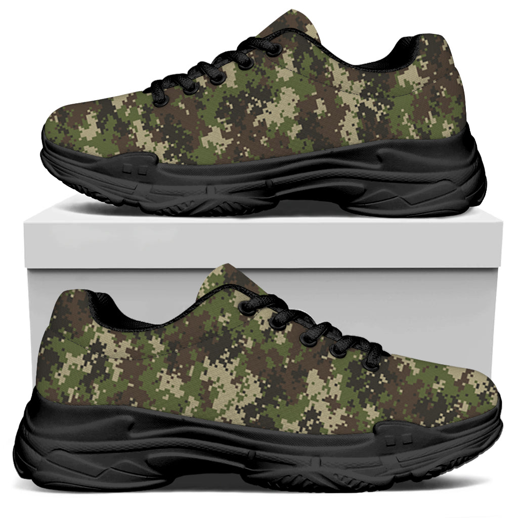 Military Digital Camo Pattern Print Black Chunky Shoes