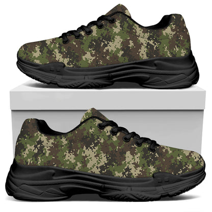Military Digital Camo Pattern Print Black Chunky Shoes