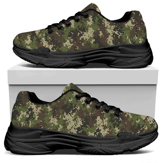 Military Digital Camo Pattern Print Black Chunky Shoes
