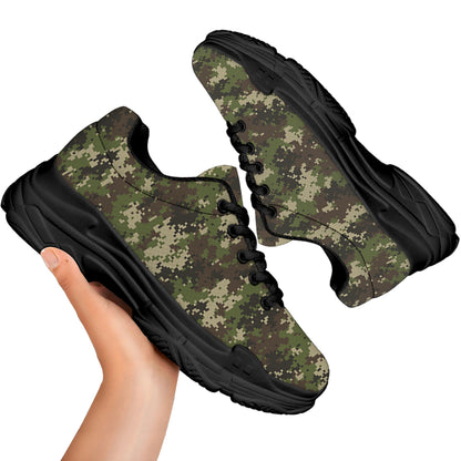 Military Digital Camo Pattern Print Black Chunky Shoes