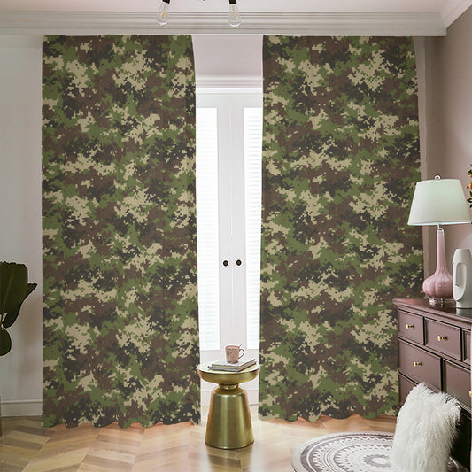 Military Digital Camo Pattern Print Blackout Pencil Pleat Curtains