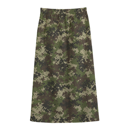 Military Digital Camo Pattern Print Cotton Front Slit Maxi Skirt