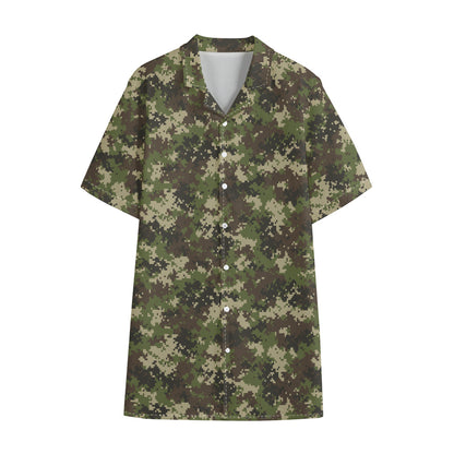 Military Digital Camo Pattern Print Cotton Hawaiian Shirt