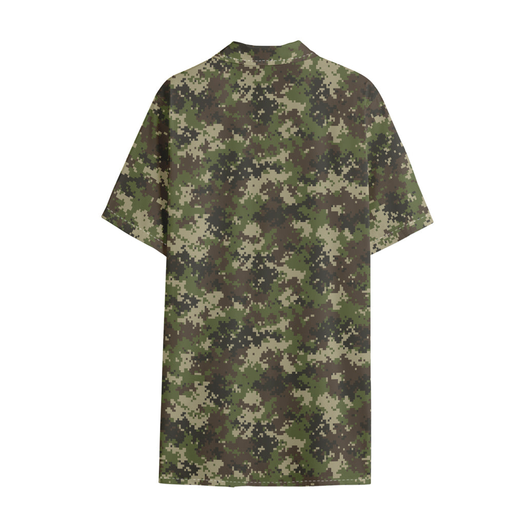 Military Digital Camo Pattern Print Cotton Hawaiian Shirt