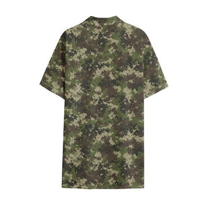 Military Digital Camo Pattern Print Cotton Hawaiian Shirt