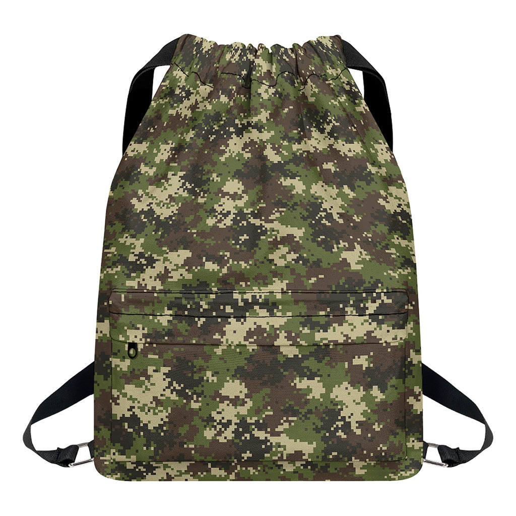 Military Digital Camo Pattern Print Drawstring Backpack