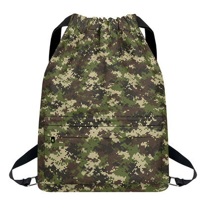 Military Digital Camo Pattern Print Drawstring Backpack