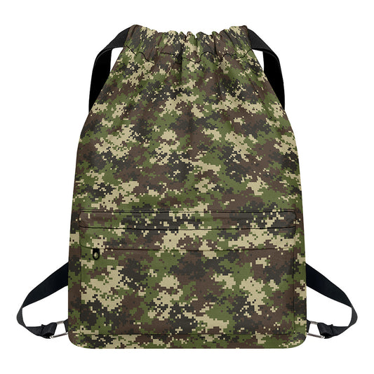Military Digital Camo Pattern Print Drawstring Backpack