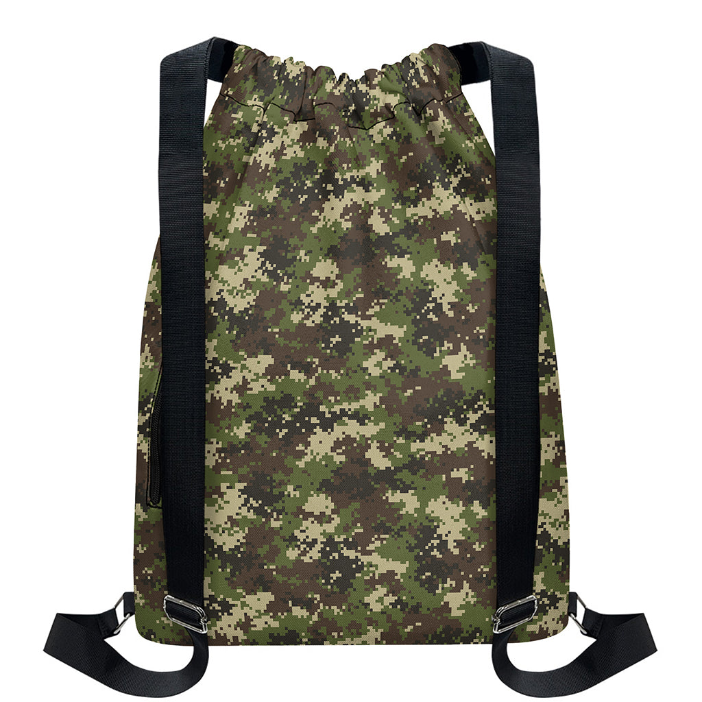 Military Digital Camo Pattern Print Drawstring Backpack