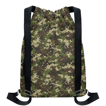 Military Digital Camo Pattern Print Drawstring Backpack