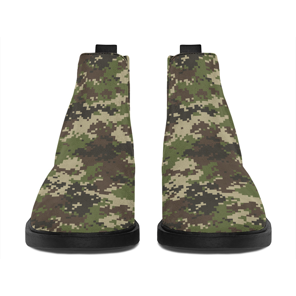 Military Digital Camo Pattern Print Flat Ankle Boots
