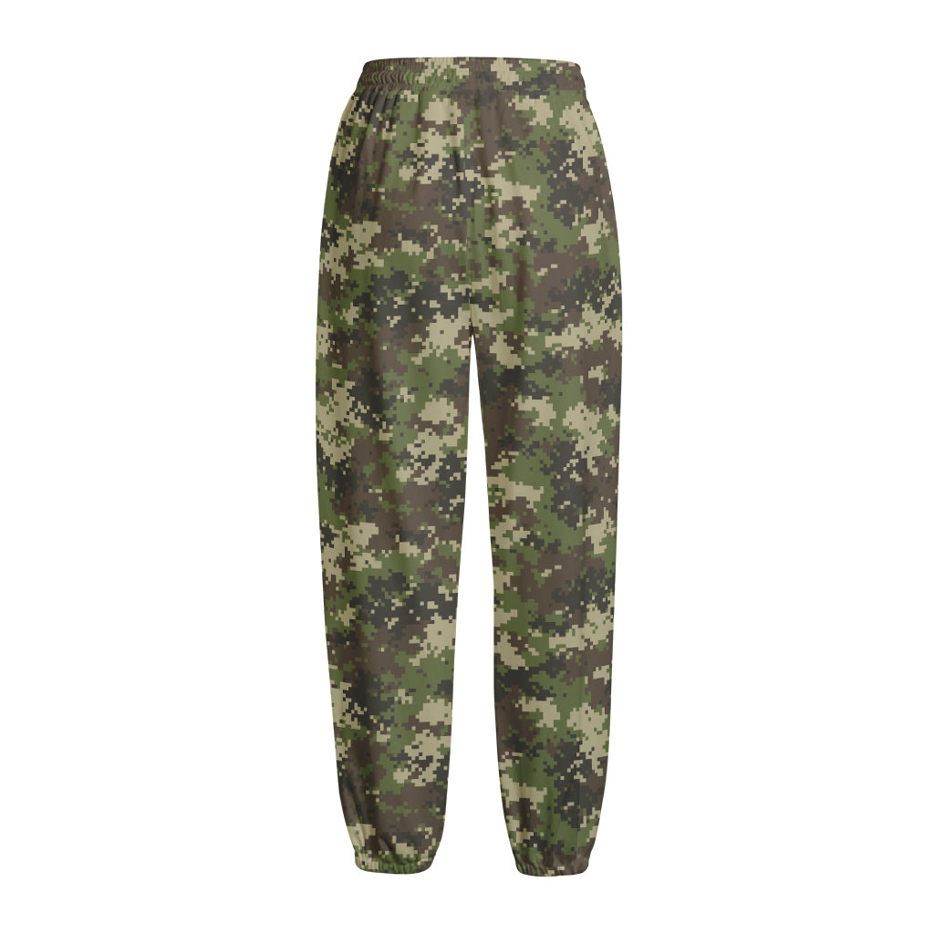 Military Digital Camo Pattern Print Fleece Lined Knit Pants