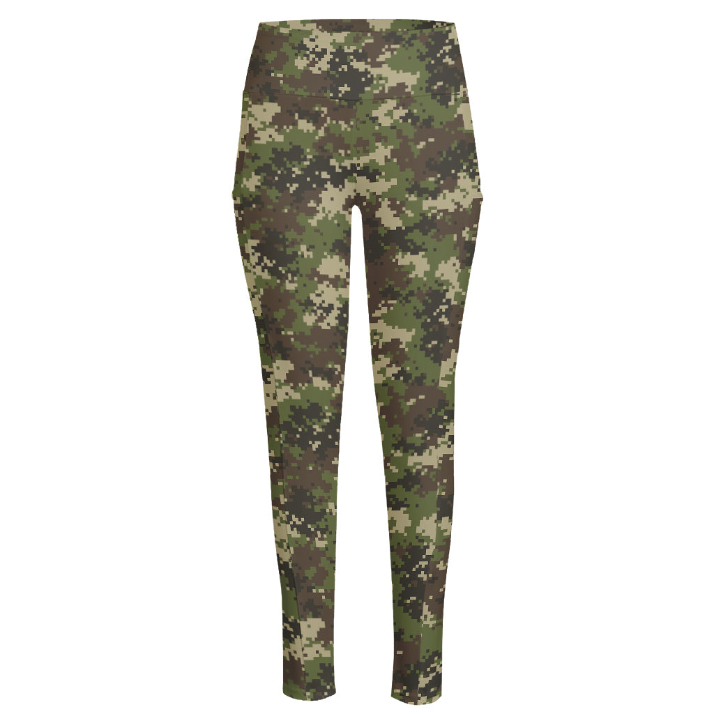 Military Digital Camo Pattern Print High-Waisted Pocket Leggings