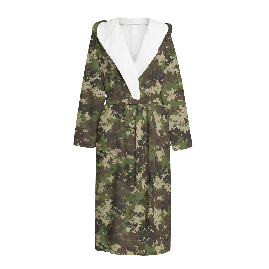 Military Digital Camo Pattern Print Hooded Bathrobe