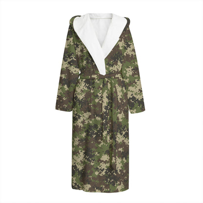 Military Digital Camo Pattern Print Hooded Bathrobe