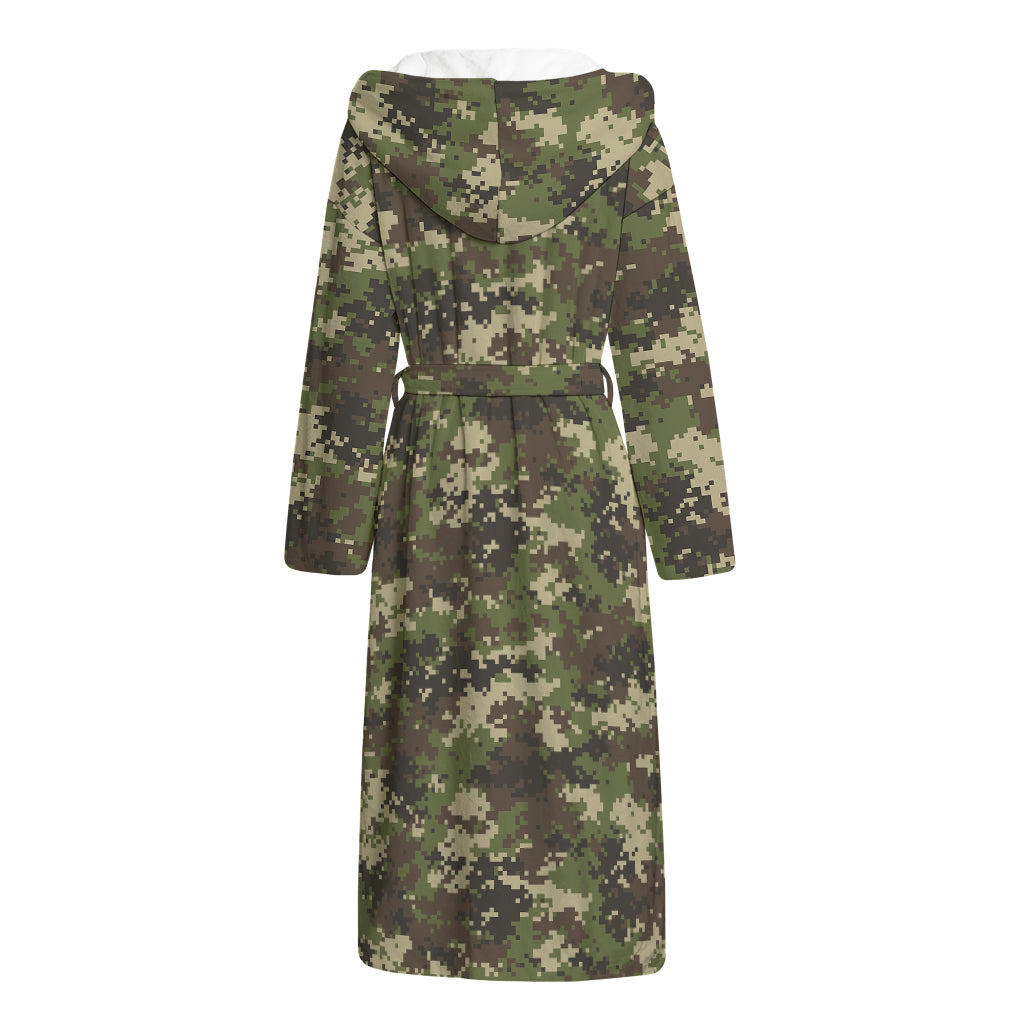 Military Digital Camo Pattern Print Hooded Bathrobe