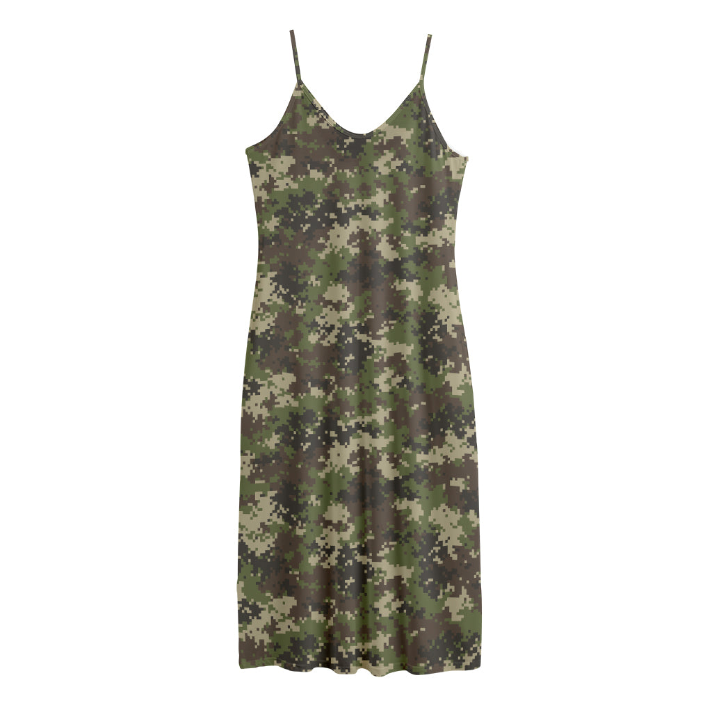 Military Digital Camo Pattern Print Jersey Midi Cami Dress