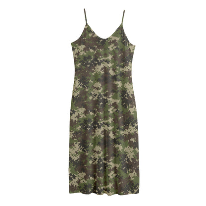 Military Digital Camo Pattern Print Jersey Midi Cami Dress