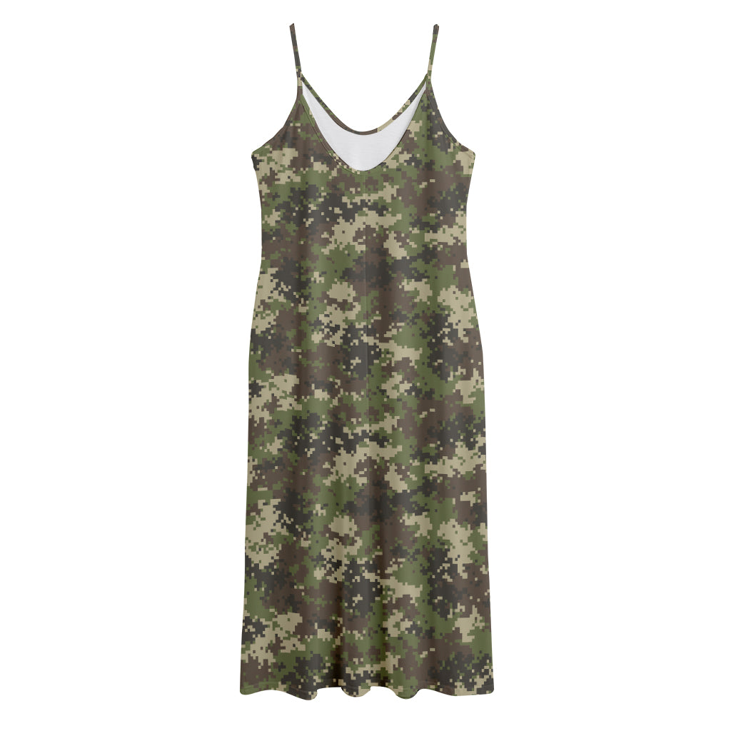 Military Digital Camo Pattern Print Jersey Midi Cami Dress