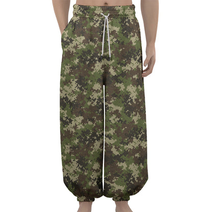 Military Digital Camo Pattern Print Lantern Pants