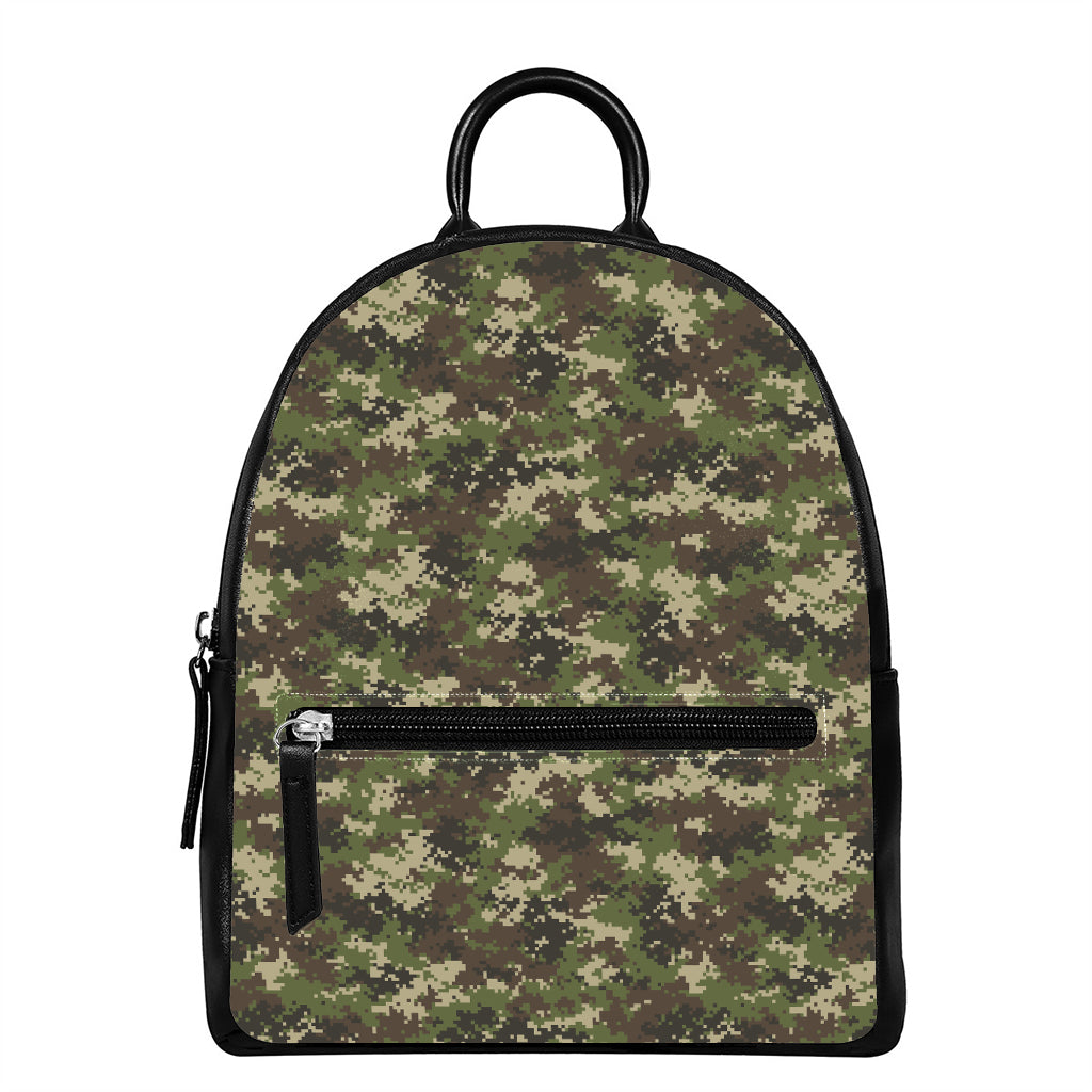 Military Digital Camo Pattern Print Leather Backpack