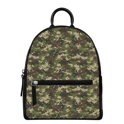 Military Digital Camo Pattern Print Leather Backpack