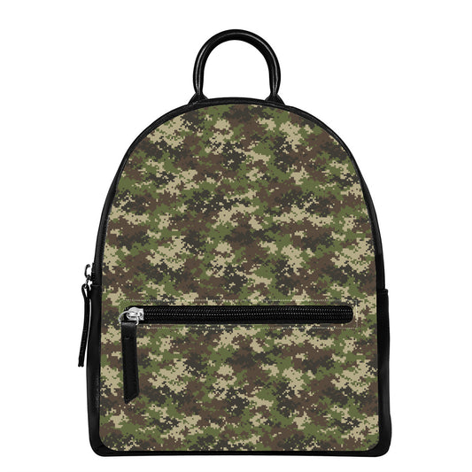 Military Digital Camo Pattern Print Leather Backpack
