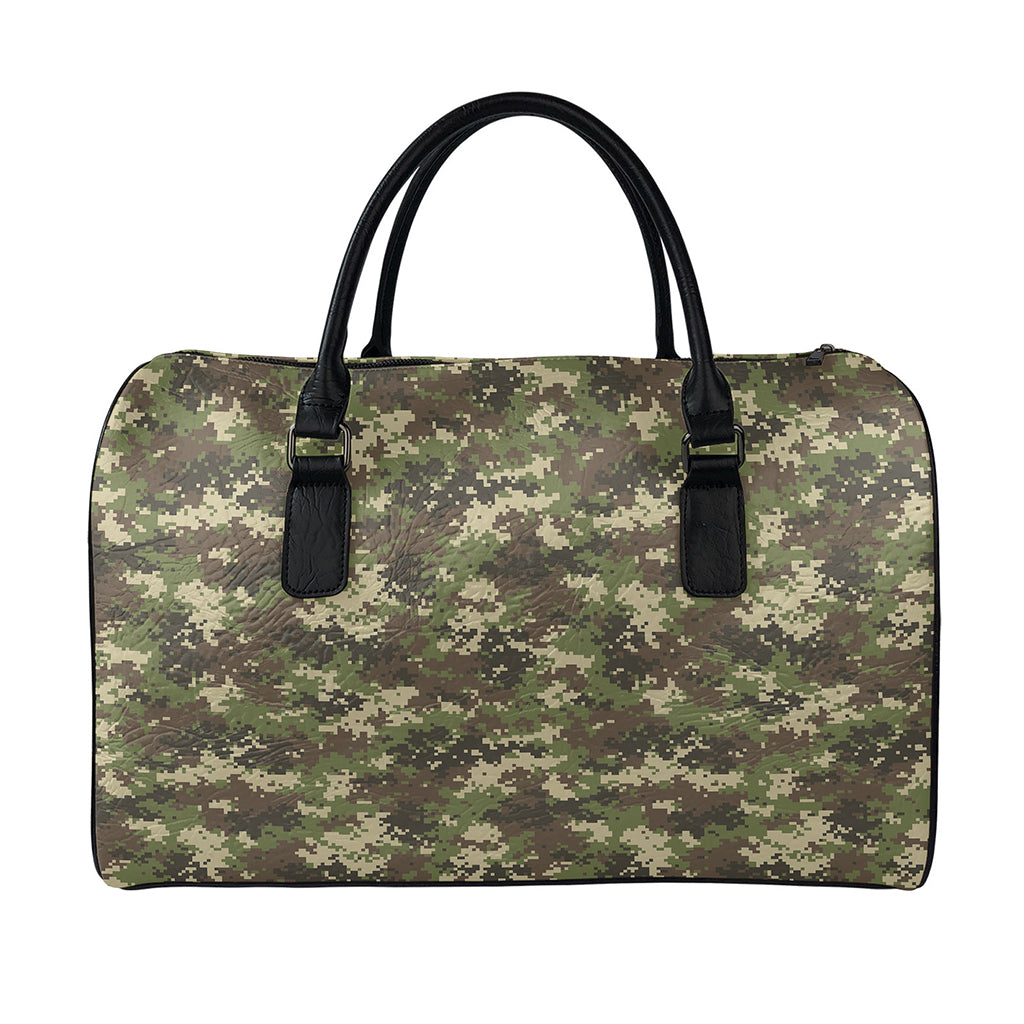 Military Digital Camo Pattern Print Leather Duffle Bag