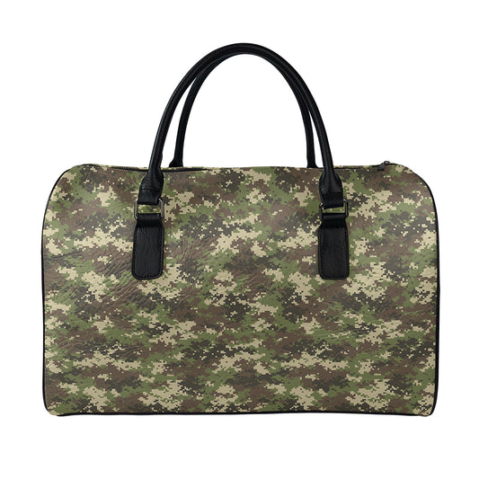 Military Digital Camo Pattern Print Leather Duffle Bag