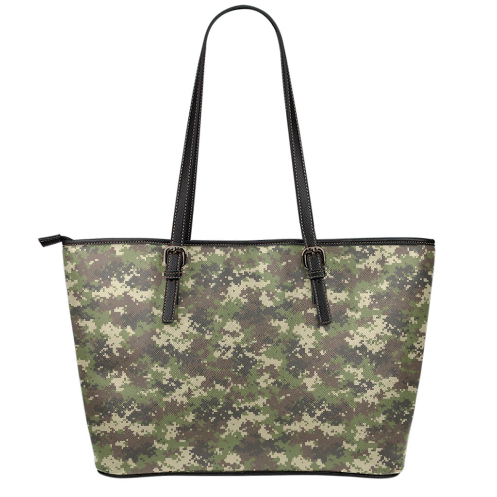 Military Digital Camo Pattern Print Leather Tote Bag