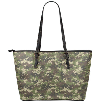 Military Digital Camo Pattern Print Leather Tote Bag