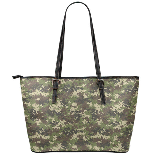 Military Digital Camo Pattern Print Leather Tote Bag