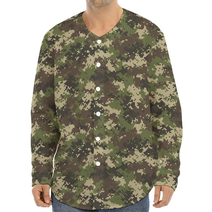 Military Digital Camo Pattern Print Long Sleeve Baseball Jersey