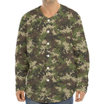Military Digital Camo Pattern Print Long Sleeve Baseball Jersey