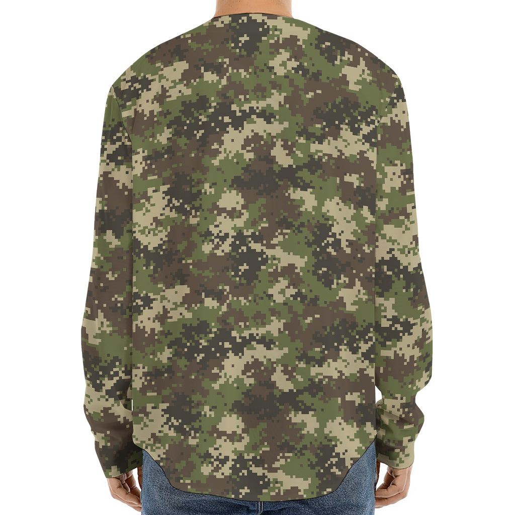 Military Digital Camo Pattern Print Long Sleeve Baseball Jersey