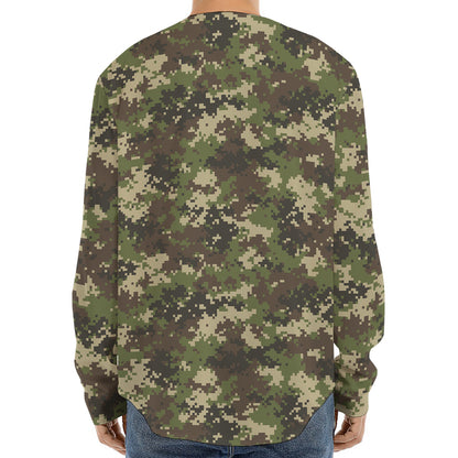 Military Digital Camo Pattern Print Long Sleeve Baseball Jersey