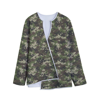 Military Digital Camo Pattern Print Long Sleeve Short Coat
