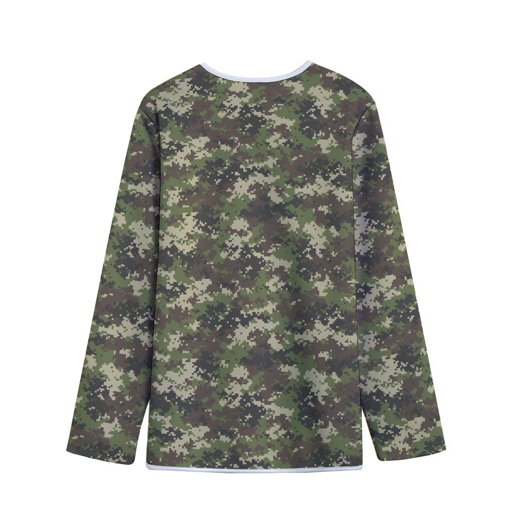 Military Digital Camo Pattern Print Long Sleeve Short Coat