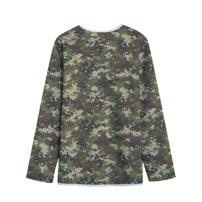 Military Digital Camo Pattern Print Long Sleeve Short Coat