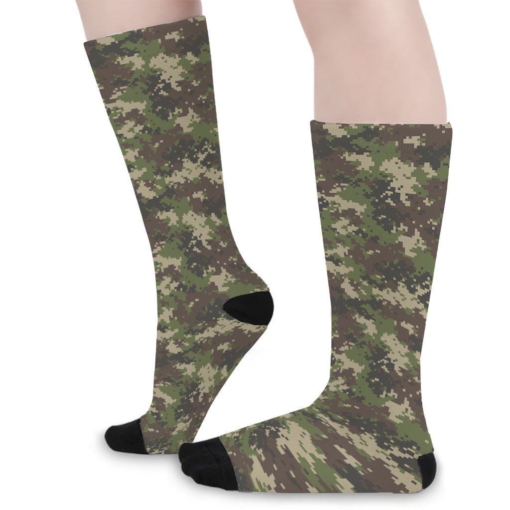Military Digital Camo Pattern Print Long Socks